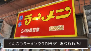 激安グルメ　博多ラーメンはかたやで２９０円のとんこつラーメンを食す！